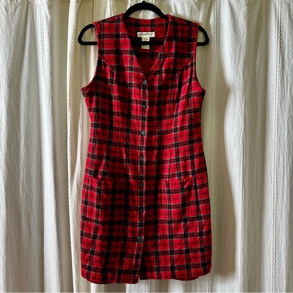 VINTAGE EDDIE BAUER Red and Black Plaid Wool Dress in Women’s Size 2